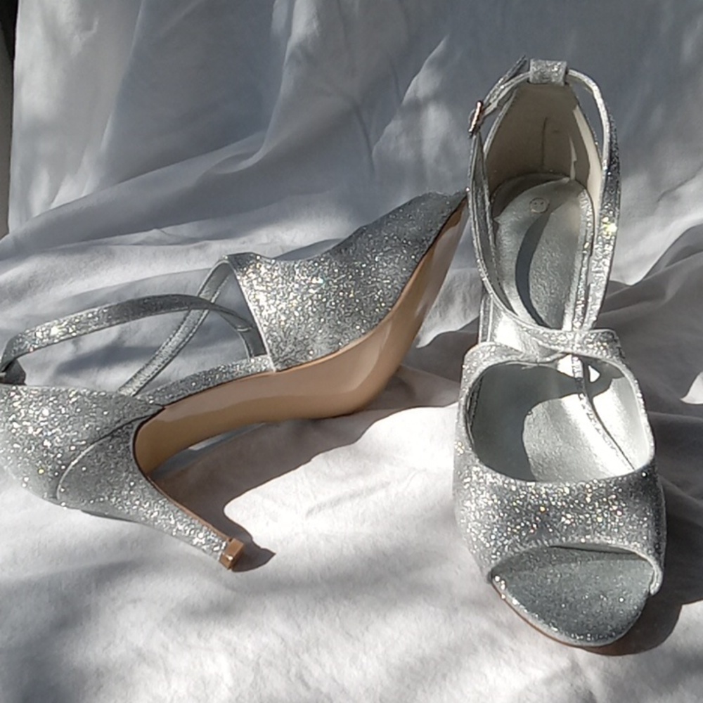 Mysoft Women's Stilettos Open Toe Strappy Pump Heel Sandals Size 11 Silver